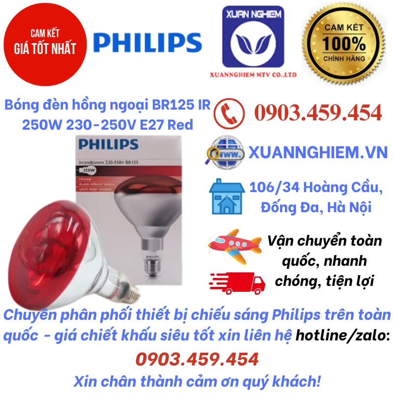 Bóng đèn hồng ngoại BR125 IR 250W 230-250V E27 Red