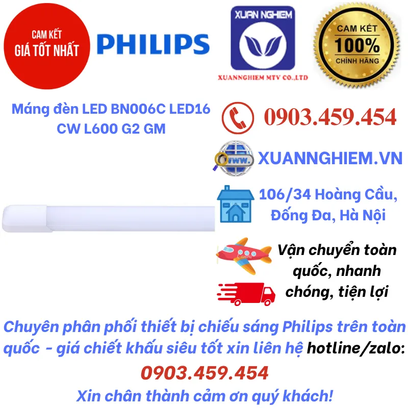 Máng đèn LED BN006C LED16 CW L600 G2 GM