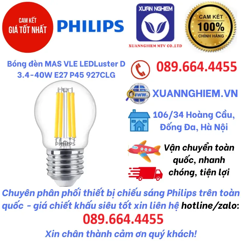 Bóng đèn MAS VLE LEDLuster D 3.4-40W E27 P45 927CLG