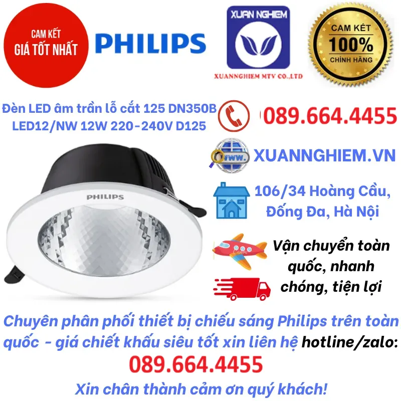 Đèn LED âm trần lỗ cắt 125 DN350B LED12/NW 12W 220-240V D125