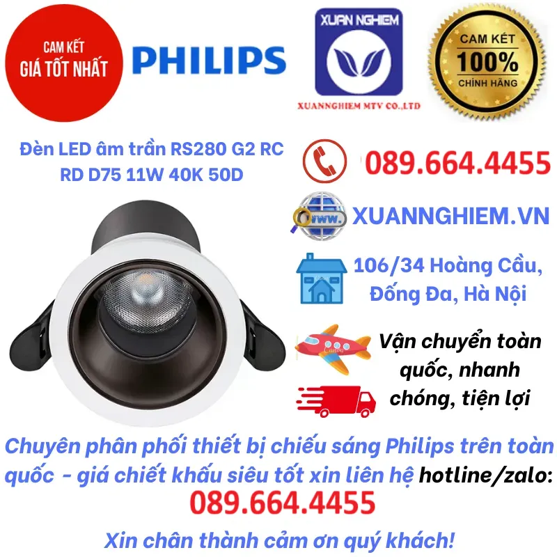 Đèn LED âm trần RS280 G2 RC RD D75 11W 40K 50D