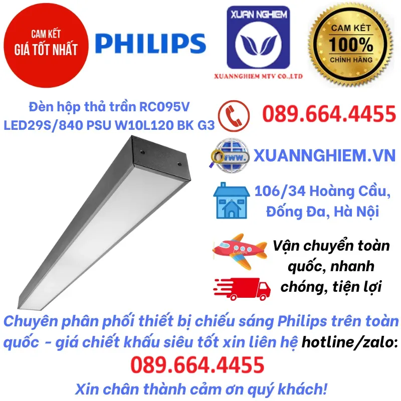Đèn hộp thả trần RC095V LED29S/840 PSU W10L120 BK G3
