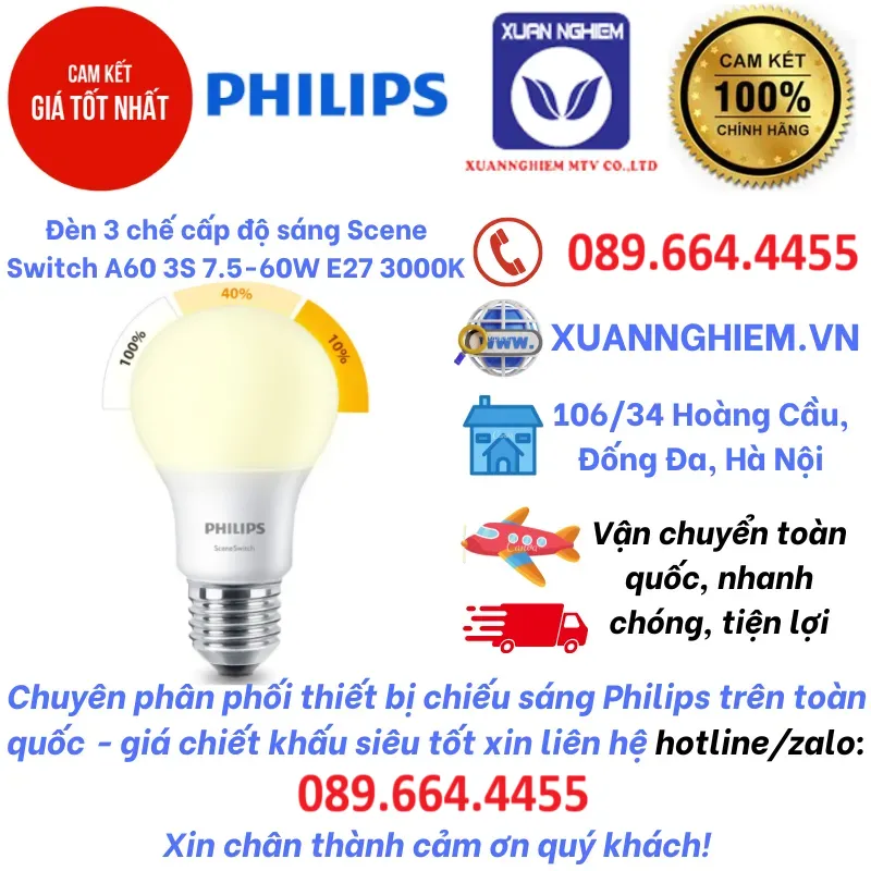 Bóng đèn 3 chế cấp độ sáng Scene Switch A60 3S 7.5-60W E27 3000K