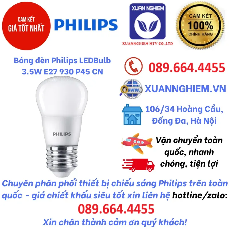 Bóng đèn Philips LEDBulb 3.5W E27 930 P45 CN