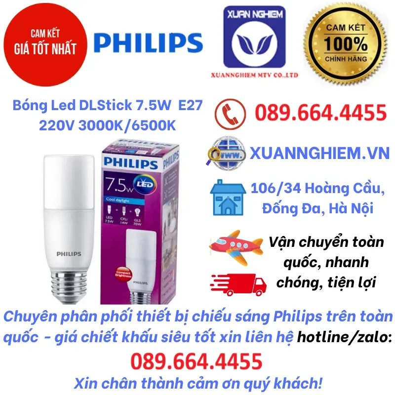 Bóng đèn Led DLStick 7.5W E27 220V 3000K/4000K/6500K