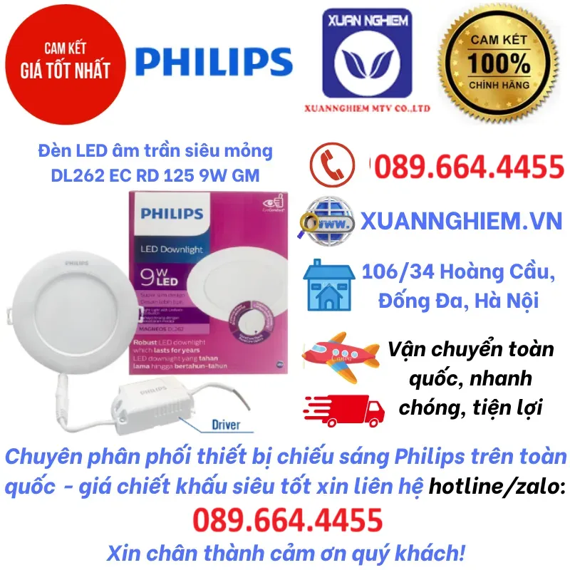 Đèn LED âm trần siêu mỏng DL262 EC RD 125 9W GM
