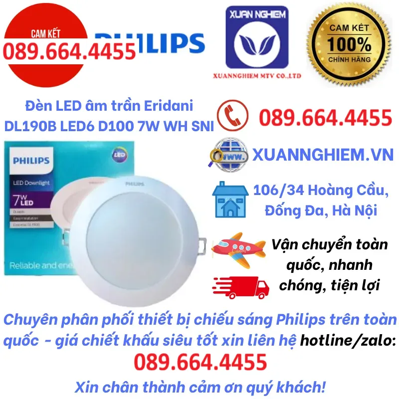 Đèn LED âm trần Eridani DL190B LED6 D100 7W WH SNI