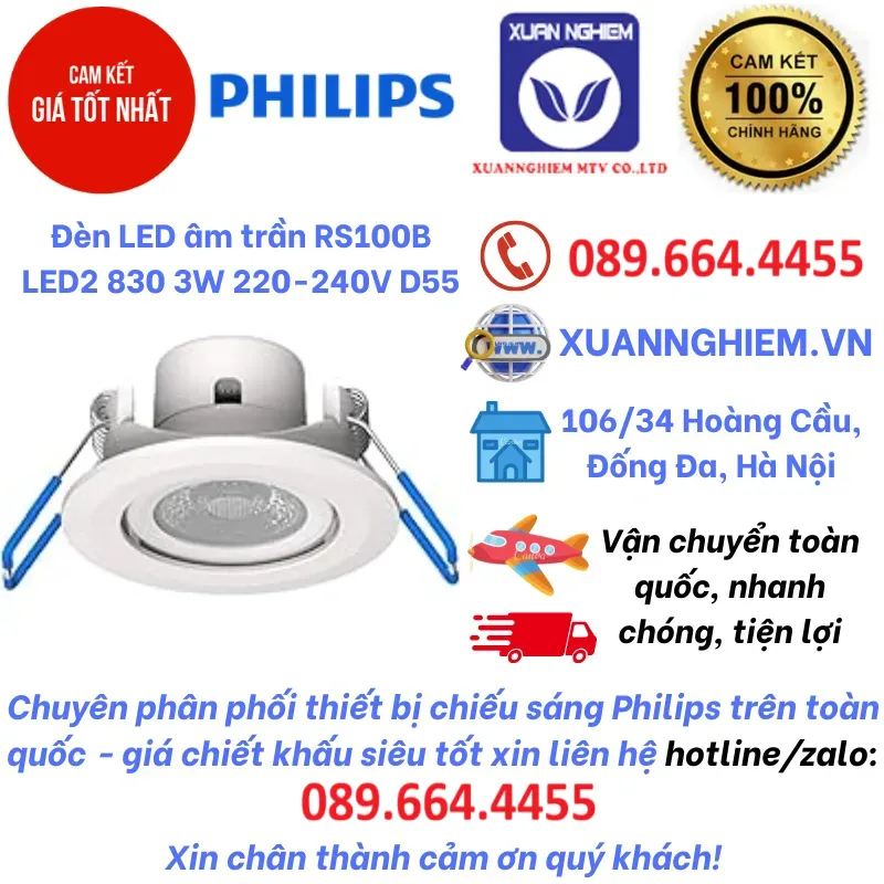 Đèn LED âm trần RS100B LED2 830 3W 220-240V D55