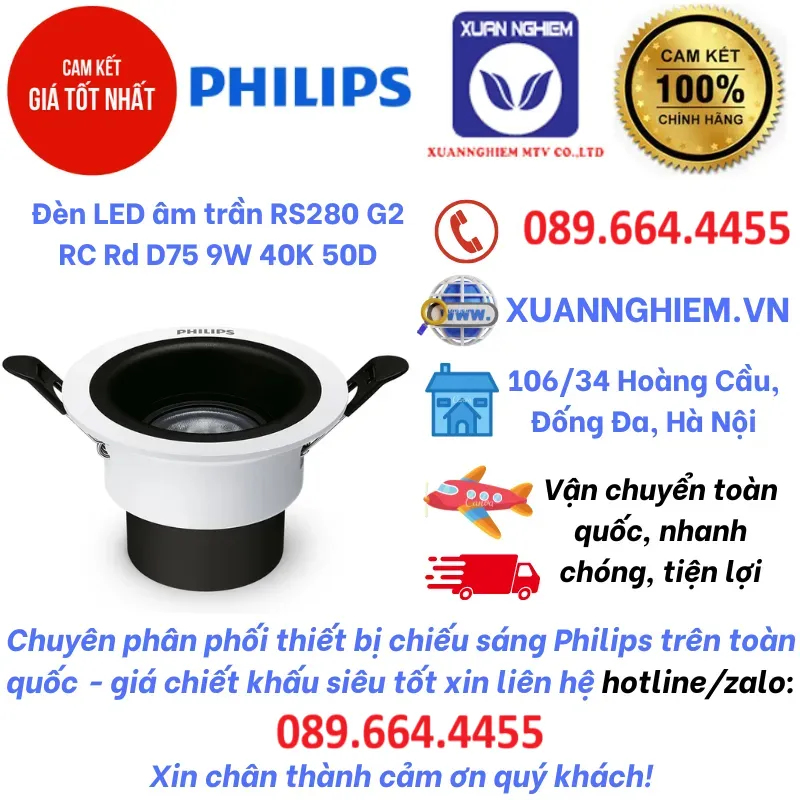 Đèn LED âm trần RS280 G2 RC Rd D75 9W 40K 50D