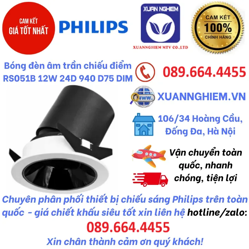 Bóng đèn âm trần chiếu điểm RS051B 12W 24D 940 D75 DIM