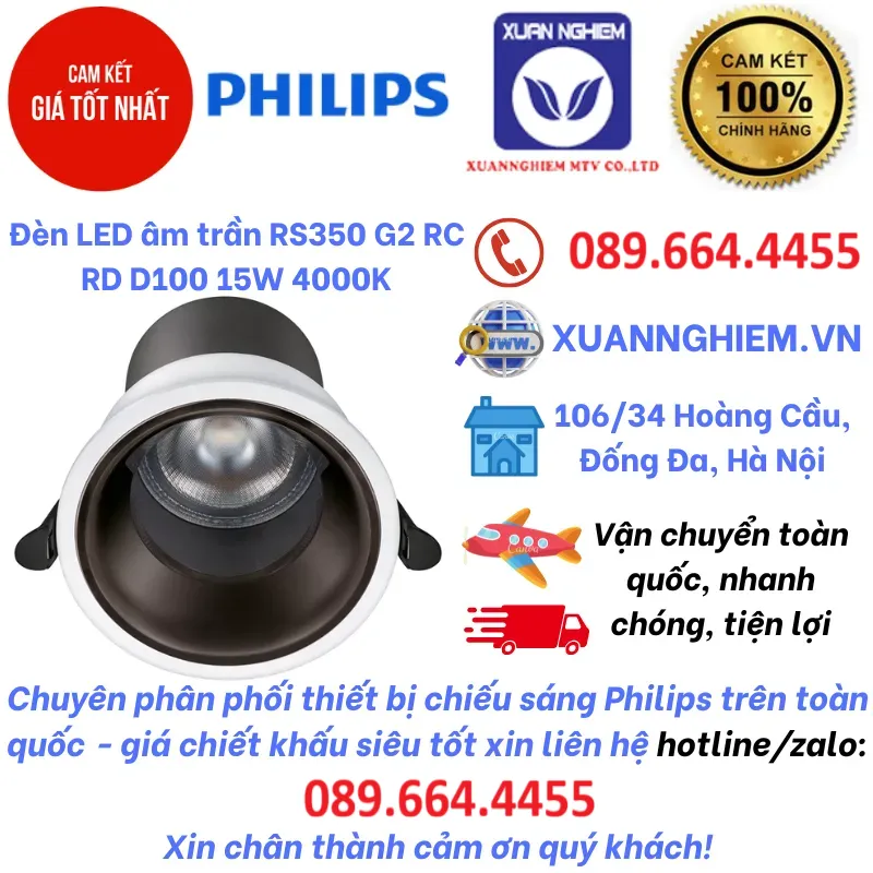 Đèn LED âm trần RS350 G2 RC RD D100 15W 4000K