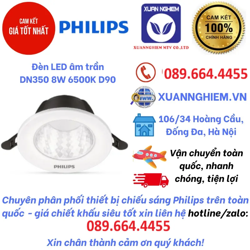Đèn LED âm trần lỗ cắt 90 DN350 8W 6500K D90