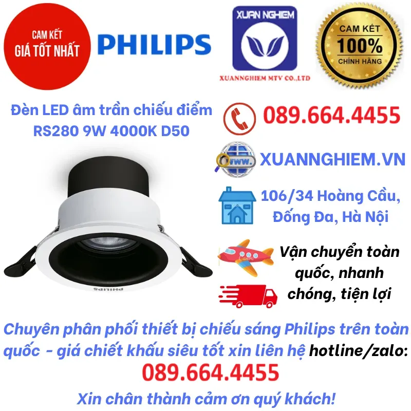 Đèn LED âm trần chiếu điểm RS280 9W 4000K D50