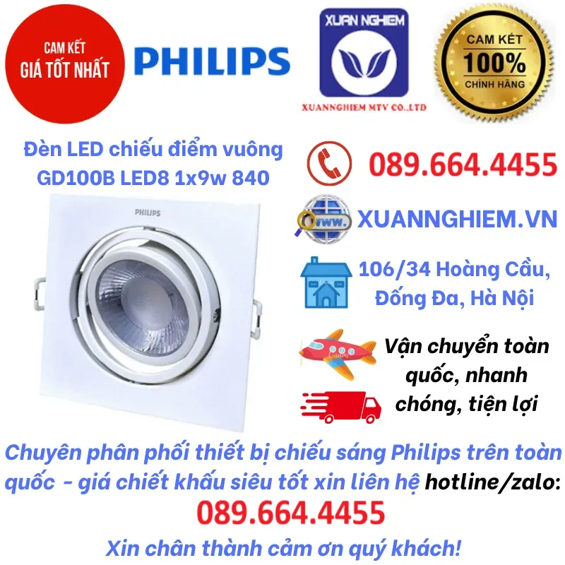 Đèn LED chiếu điểm vuông GD100B LED8 1x9w 840